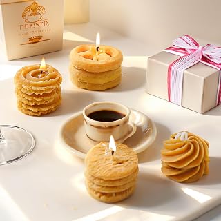 4 Pack Cookie Shaped Soy Wax Handmade Scented Candles Set, Biscuit Aroma Soy Wax Decorative Candle, Cute Decorative Candle, Prefect for Meditation Stress Relief Mood Boosting Bath Yoga