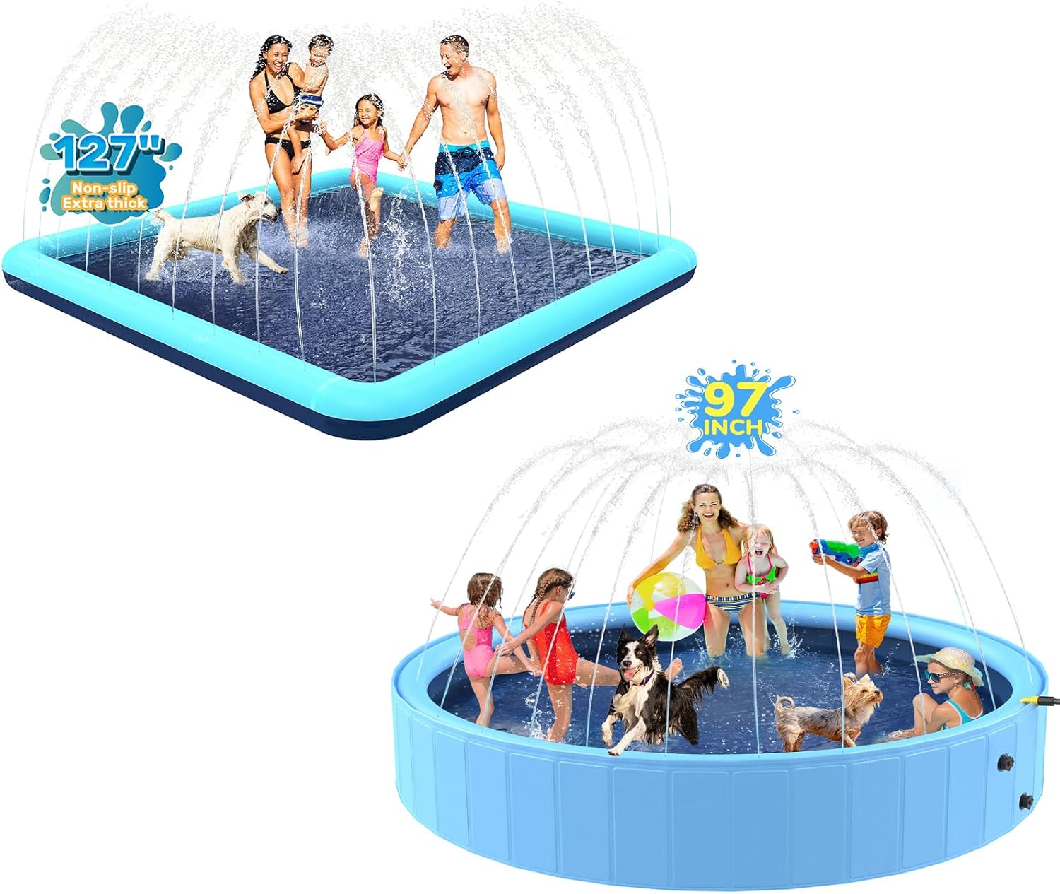 97'' Sprinkler Pool and 127'' Splash Pad, Non-Slip Sprinkler Pools for Kids and Heavy Duty, Splash Pad Pools for Backyard