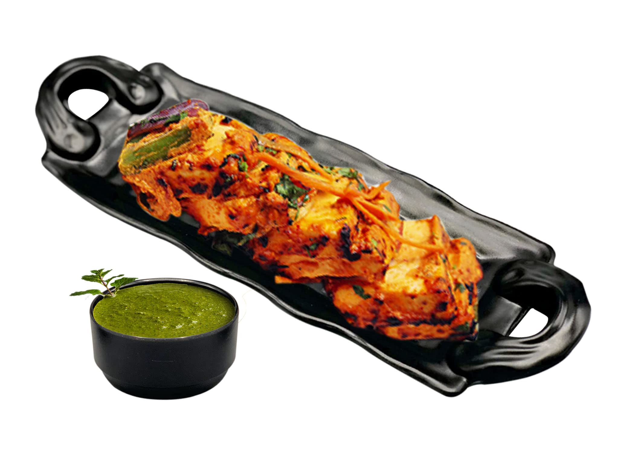 ZIDO Pack of 2 (1 Serving Platter and 1 Dip Bowl) Multipurpose Serving Platter for Serving Chutney and for Serving All Type of Snacks.