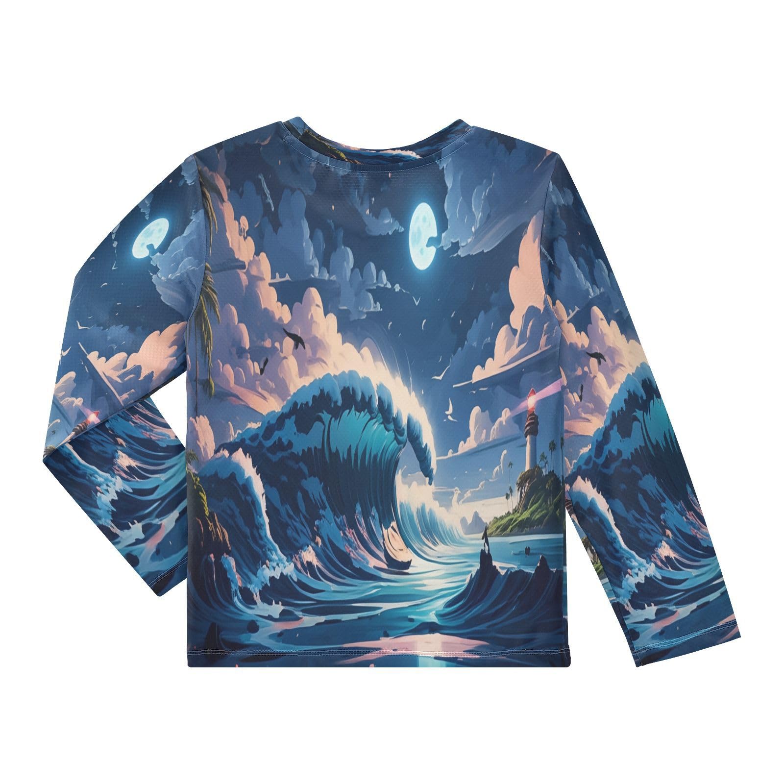 DOMIKING Ocean Lighthouse Blue Boys Long Sleeve Rashguard Shirt Kids Quick Dry Swim Shirt for Kids Toddler 11-12T