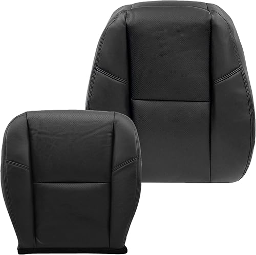 SecosAutoparts Funda de asiento perforada de cuero para el conductor o el pasajero, parte inferior y superior, color negro para Cadillac Escalade