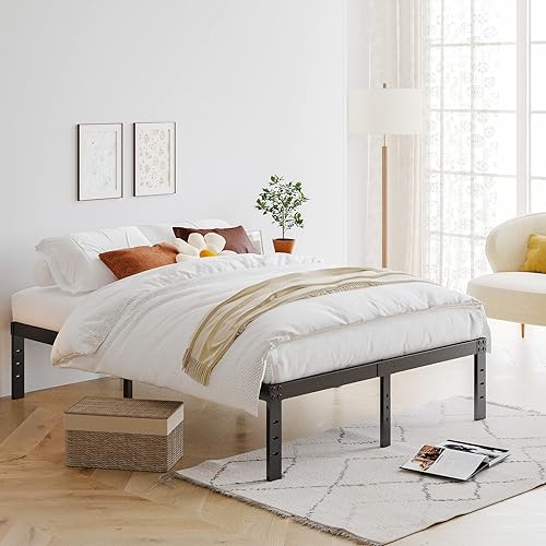 Miniatura 48 de COMASACH Base de cama de metal tamaño Queen, no necesita somier, plataforma negra sin ruido de 12 pulgadas, fácil montaje, soporte de listones de