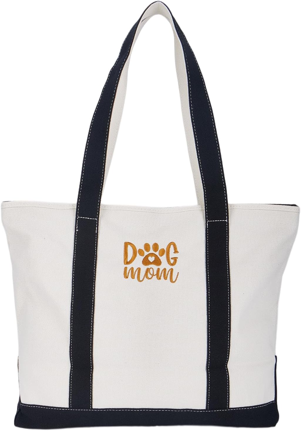 GOPHIE DOG MOM Embroidered Canvas Tote Bag - Large Dog Lover Gift for Women,Zippered Dog Tote Bag for Supplies