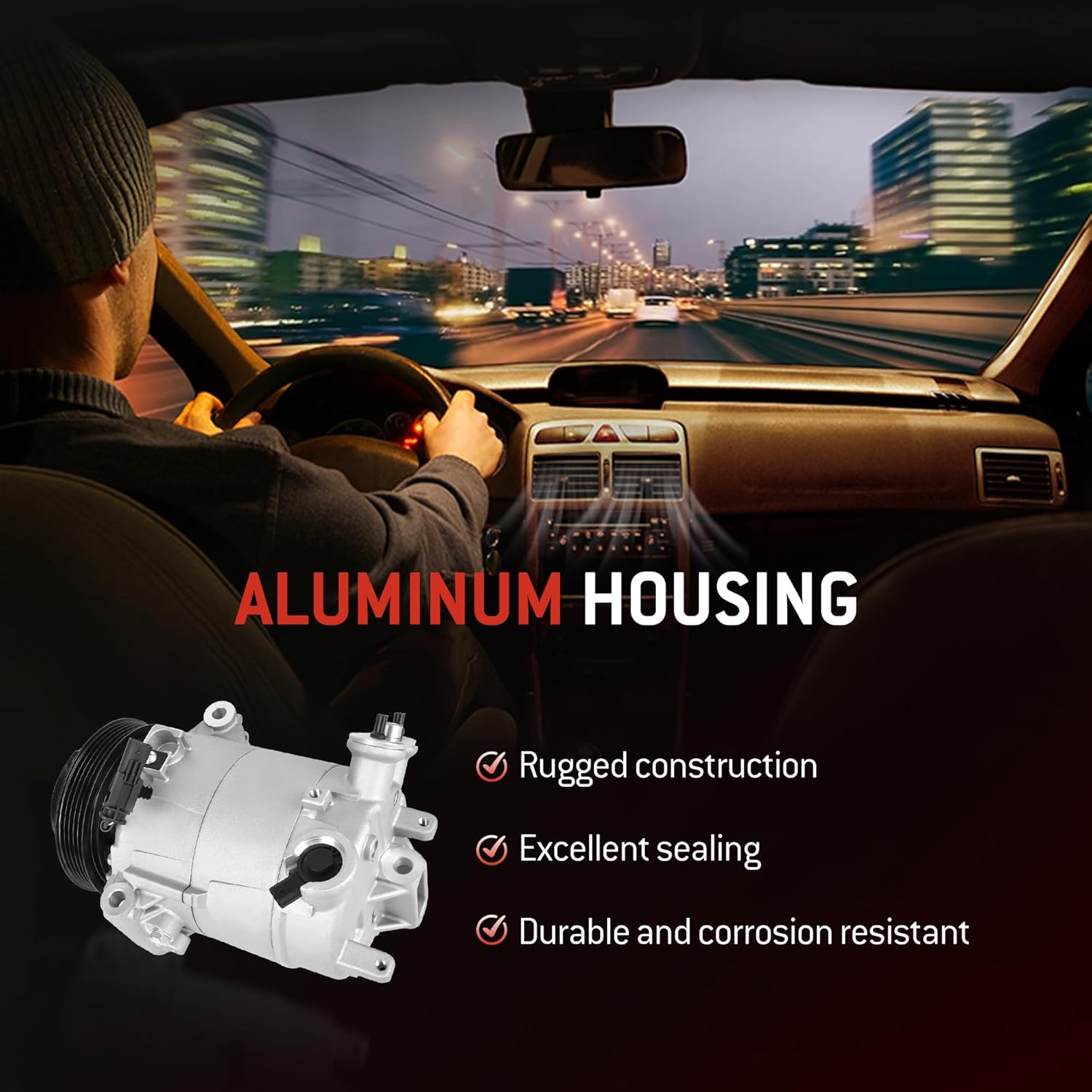 HYR Automotive Air Conditioning Compressor AC Compressor with Clutch Compatible with Chevrolet Equinox 16-17, Impala 14-15, Malibu 13-16, GMC Terrain 15-17, Buick Regal 14-17, 5 grooves, 22947668