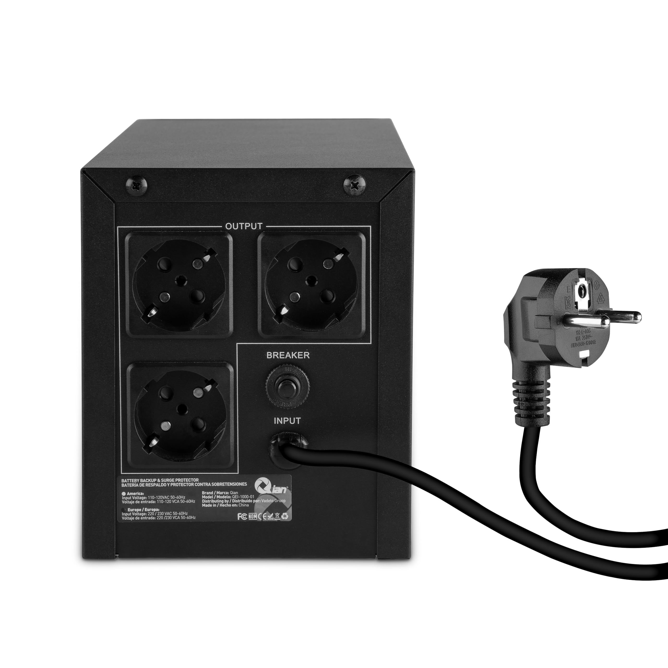 QIAN Onduleur UPS Line Interactive 1000VA Mini-Tour Compacte Charge Rapide Protection Contre Les Surtensions Puissance de Sortie 600W avec 3 Douilles Schuko (Noir)