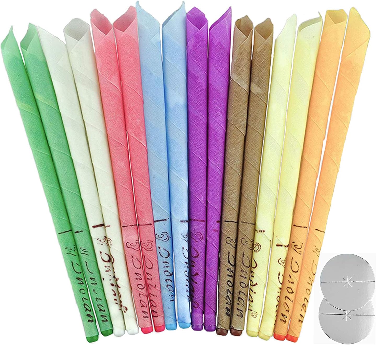 Acomon Ear Candles,16 Pieces（8 Colors）Natural Beeswax Candling Hollow Blend Cones Therapy Reduce Tinnitus Health Ear Care Treatment Earwax Removal Cleaner with 2 Protective Disks