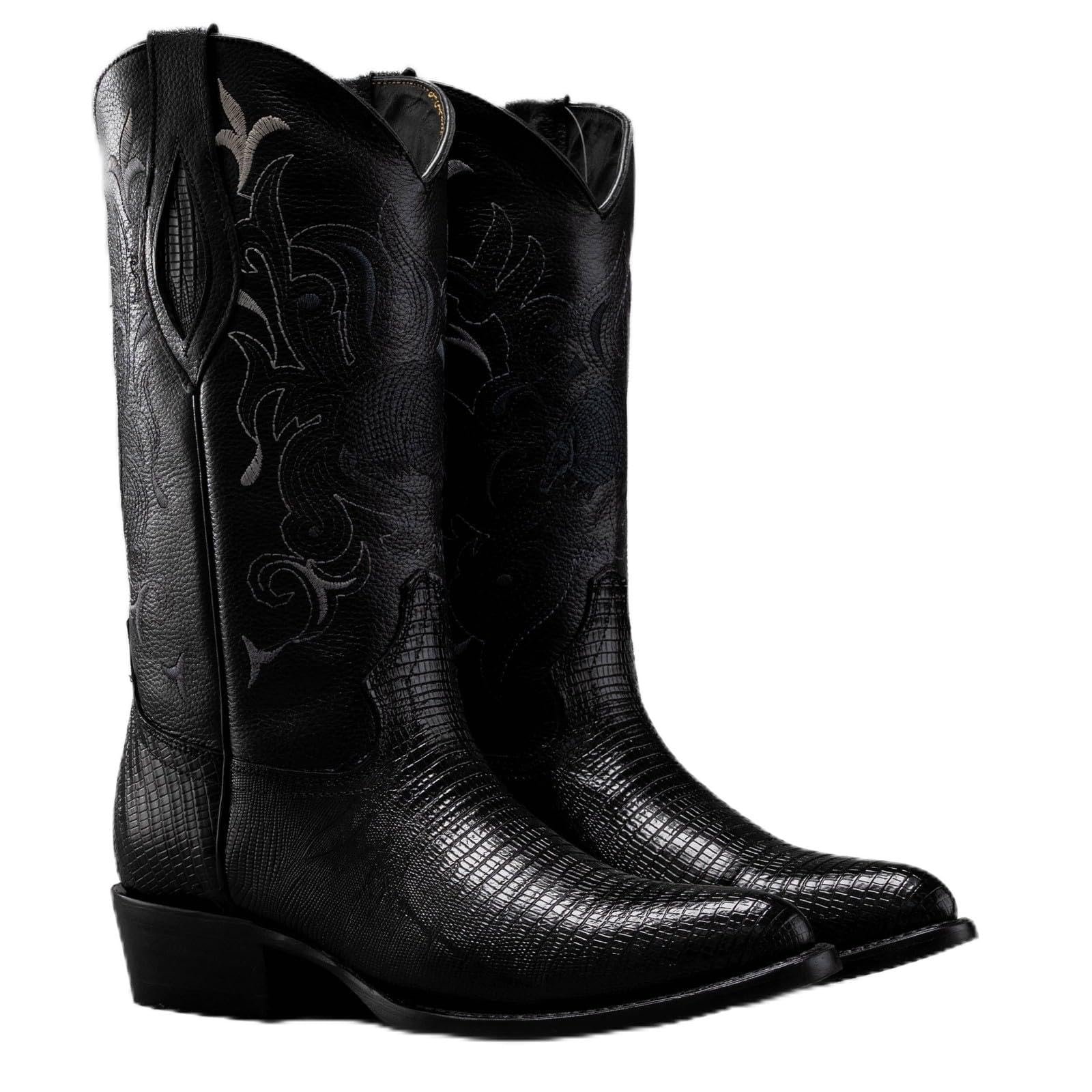 Joe Boots 913 Exotic Lizard Leather Print Classic J Toe Embroider Shaft Leather Outsole, 1.5" Heel With Rubber Cap