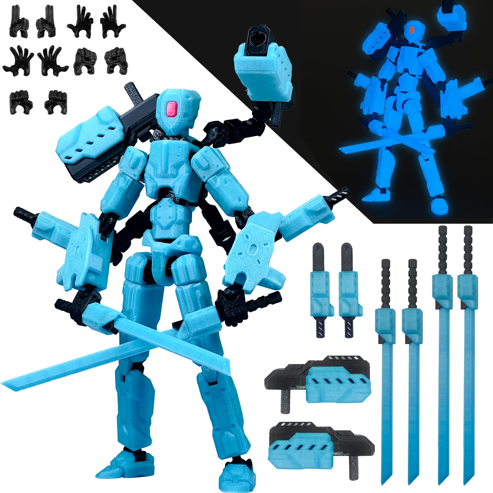 PkghoKids (Assembly Completed) 8 inch T13 Action Figure Set,T 13 Action Figure Multi-Articular Mobile Robot Nova T-13,Desktop Decorations for Game Lovers Toys (Luminous Blue)