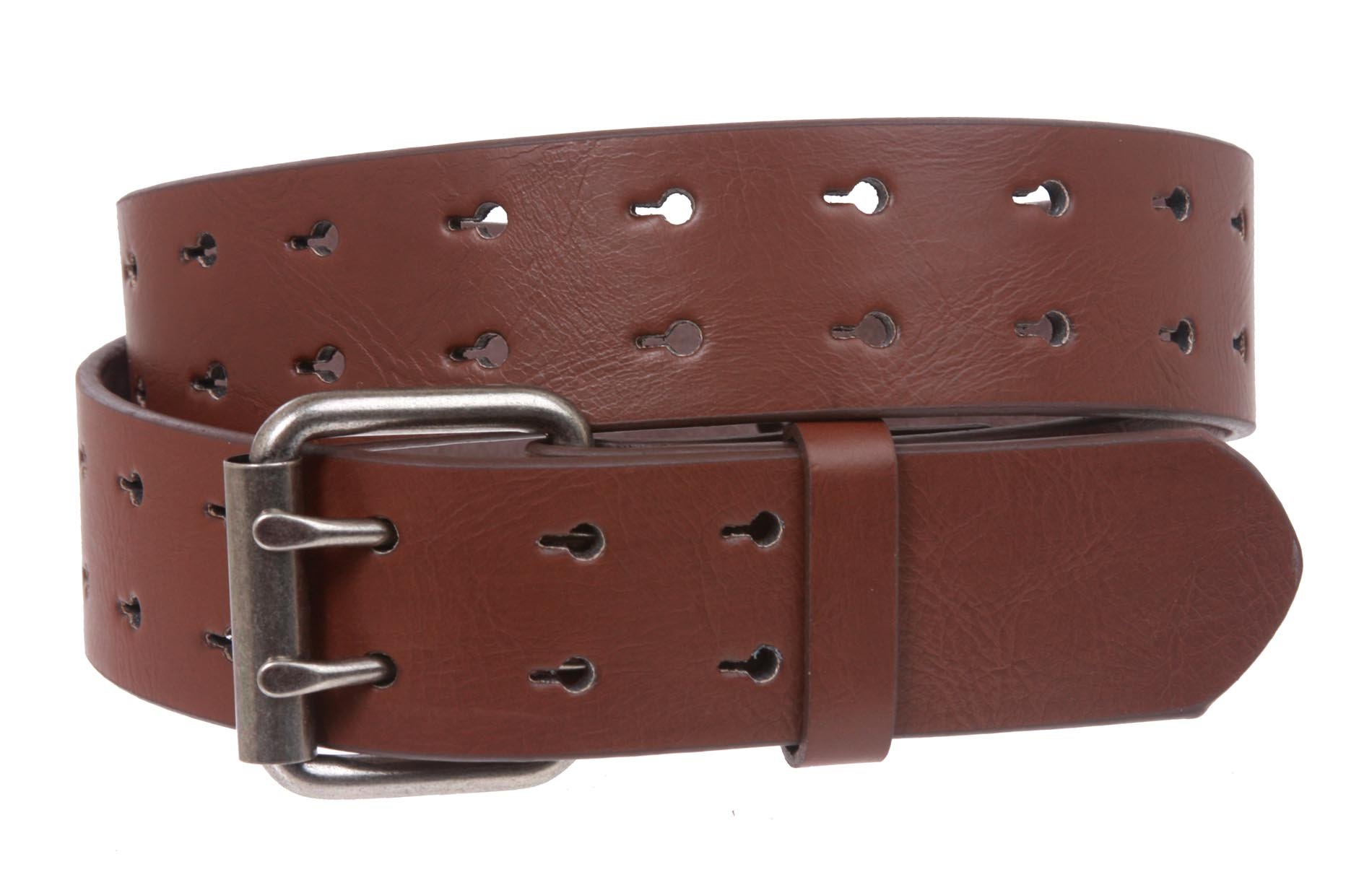 beltiscoolSnap On Two Row Cut-out Holes Leather Belt
