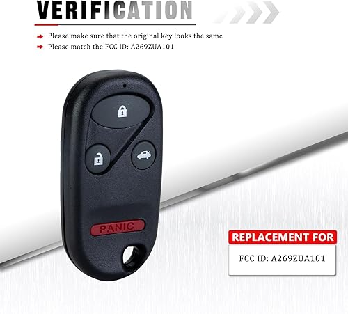 Miniatura 4 de Llavero de repuesto con control remoto de entrada sin llave de 4 botones para Honda compatible con Accord 1996-2002 Civic A269ZUA101 1996-2000 (1)