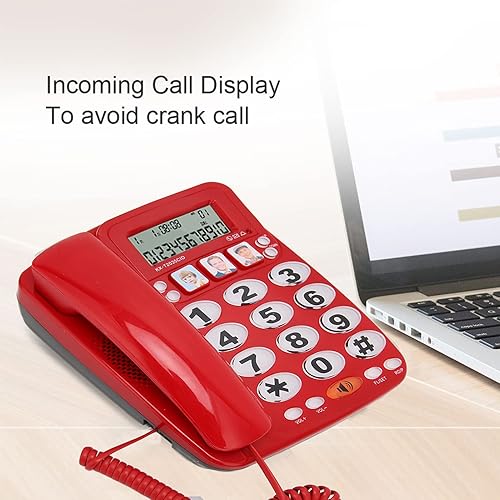 Miniatura 2 de Teléfono estándar con cable, teléfono fijo anciano con pantalla grande, marcado con una tecla, identificador de llamadas, botón grande, alertas