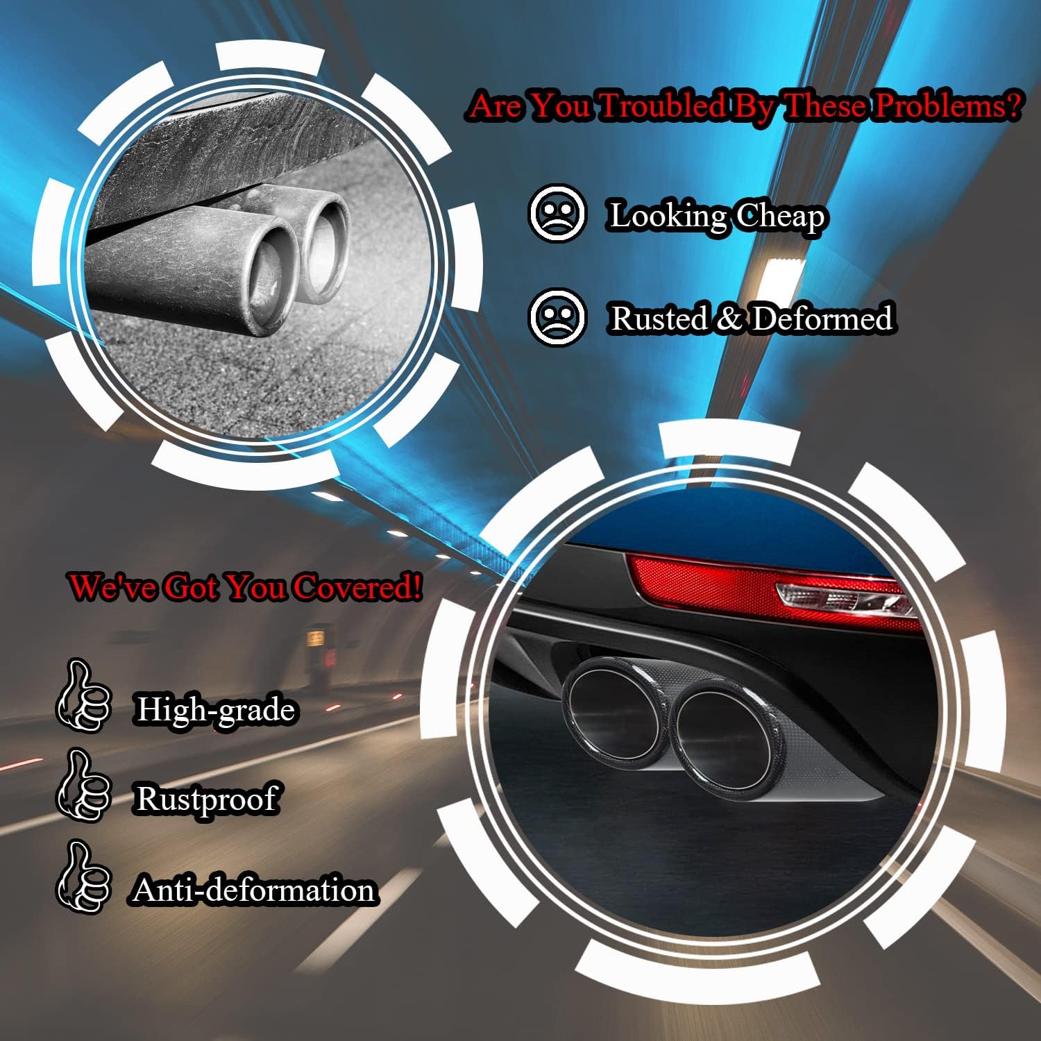 Carbon Fiber Exhaust Tip Dual Outlet Y-style Exhaust Muffler Tips,2.5 Inch(63mm) Inlet 3.5 Inch(89mm) Outlet Blue Burnt,304 Stainless Steel,Universal Tail End Tip Clamp On (Matte Black)