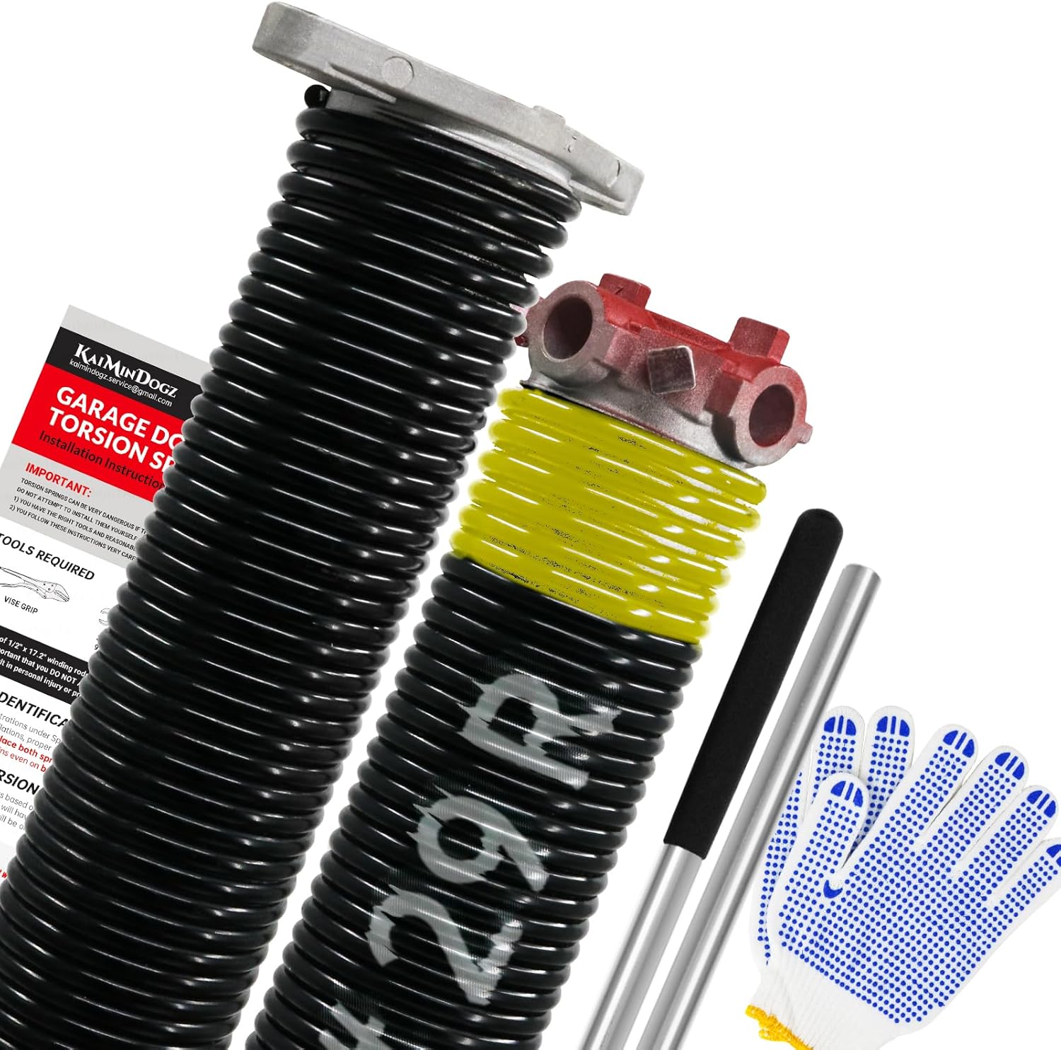 Pair of 1.75" Garage Door Torsion Springs Set with Non-Slip Winding Bars&Gloves, High Precision Electrophoresis Oil-Free Black Coated for Replacement, MIN 16,000 Cycles (0.207 x 1.75"x 29") 0.207X1.75"X29"