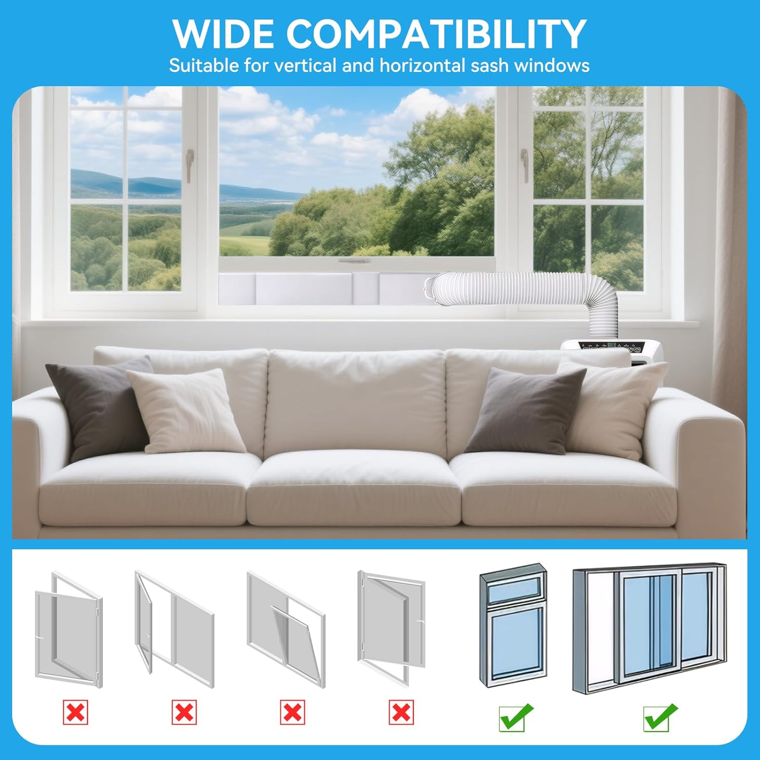 Portable Air Conditioner Window Vent Kit: Qoosea Adjustable AC Window Seal Kit with 5.1 & 5.9 Inch Exhaust Hose Sliding Window Upgraded Adjustable AC Vent Kit for Sliding Horizontal & Vertical Windows