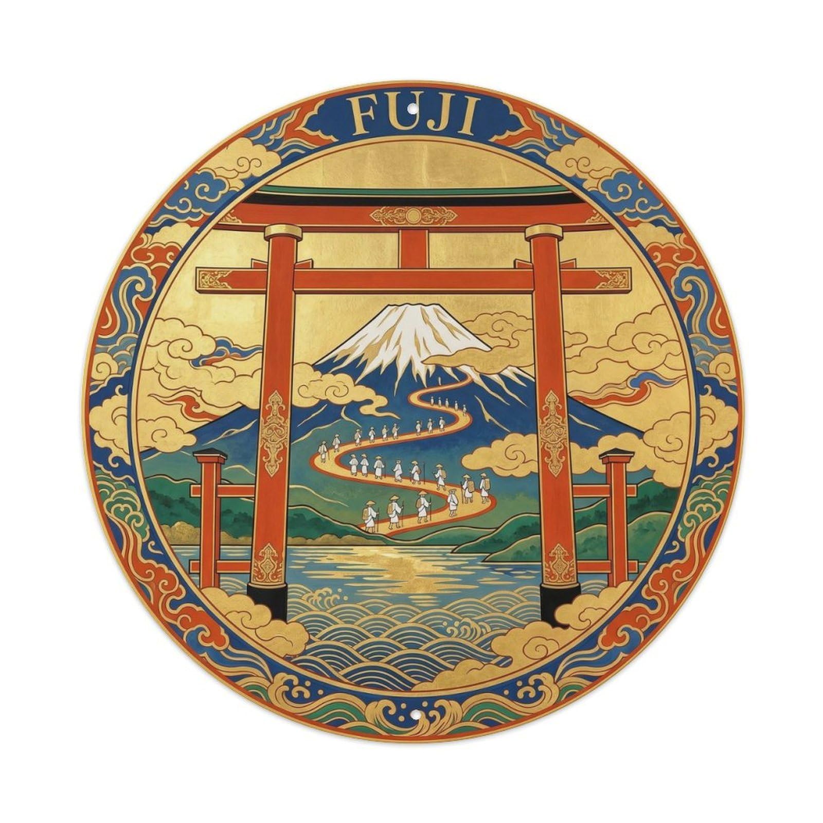 Olyhtr 8X8inch Classic Style Fuji Torii Gate Japan Pilgrim Yamato Vermillion Cobalt Metal Tin Sign
