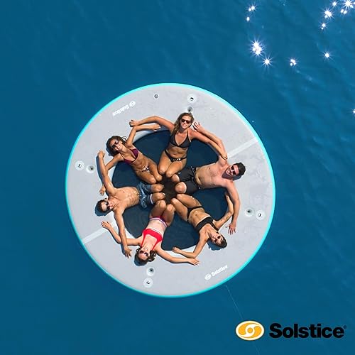 Miniatura 14 de SOLSTICE Circular Mesh Hangout Ring Inflatable Dock, Floating Water Raft Platform Malla (8'6'' hexagonal)