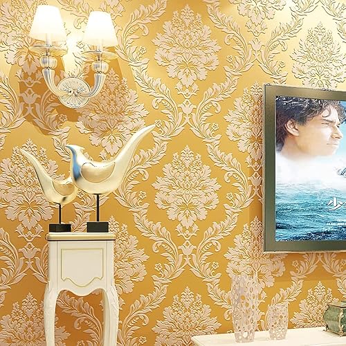 Q QIHANG Papel tapiz de damasco de flores 3D de lujo europeo para dormitorio, sala de estar, fondo retro para el hogar, rollo de papel de pared sin