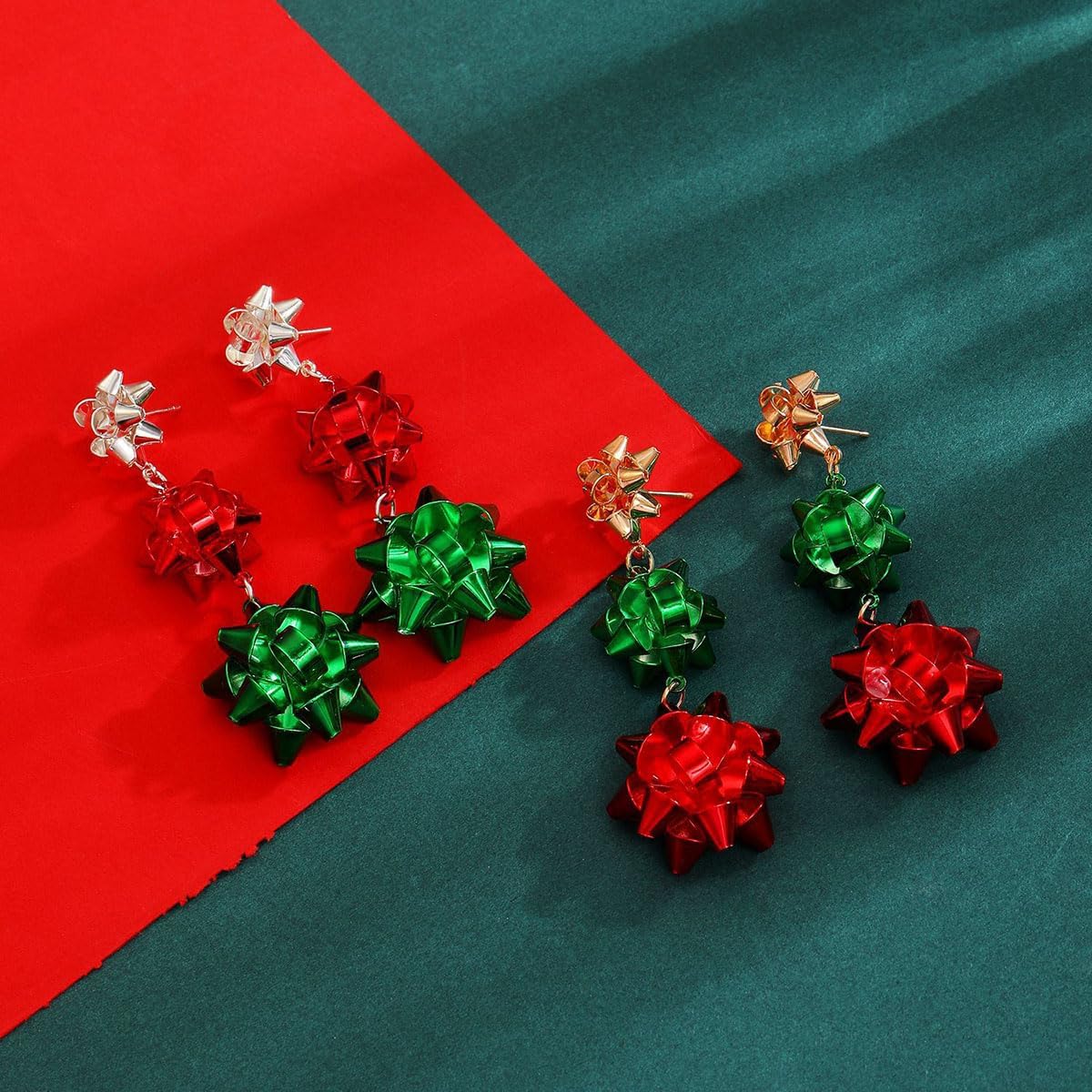 Christmas Earrings for Women Bowknot Stud Earrings Red Green Bow Drop Dangle Earrings Holiday Party Christmas Xmas Jewelry - Image 5