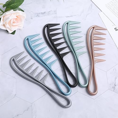 Miniatura 7 de Peines de pelo de dientes de tiburón grandes, peine de dientes anchos para cepillar rizos, peine profesional para salón afro grueso para hombres y