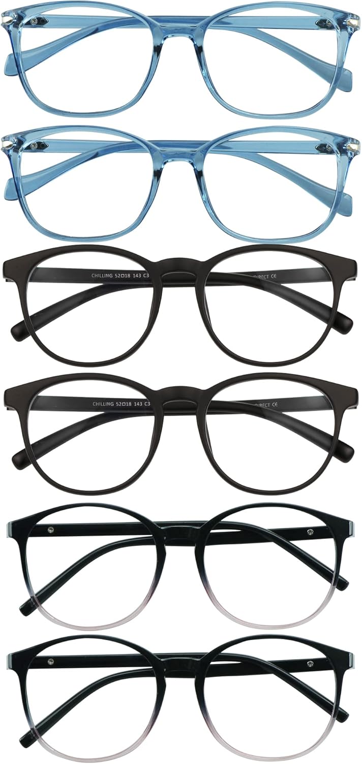 VisionGlobal 6 Pairs Blue Light Blocking Glasses/Reading Glasses for Women/Men, Fashion Eyewear Frame