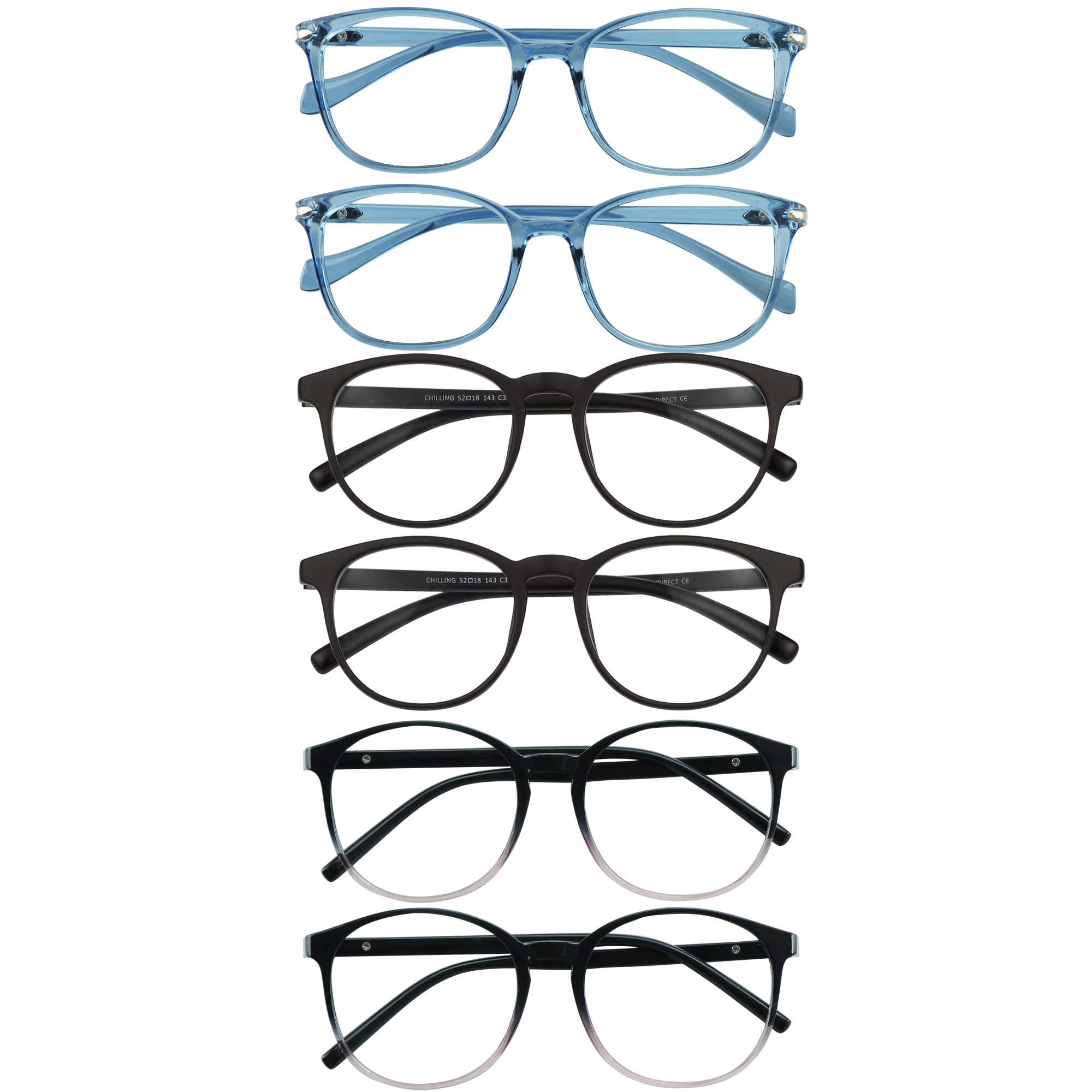VisionGlobal 6 Pairs Blue Light Blocking Glasses/Reading Glasses for Women/Men, Fashion Eyewear Frame