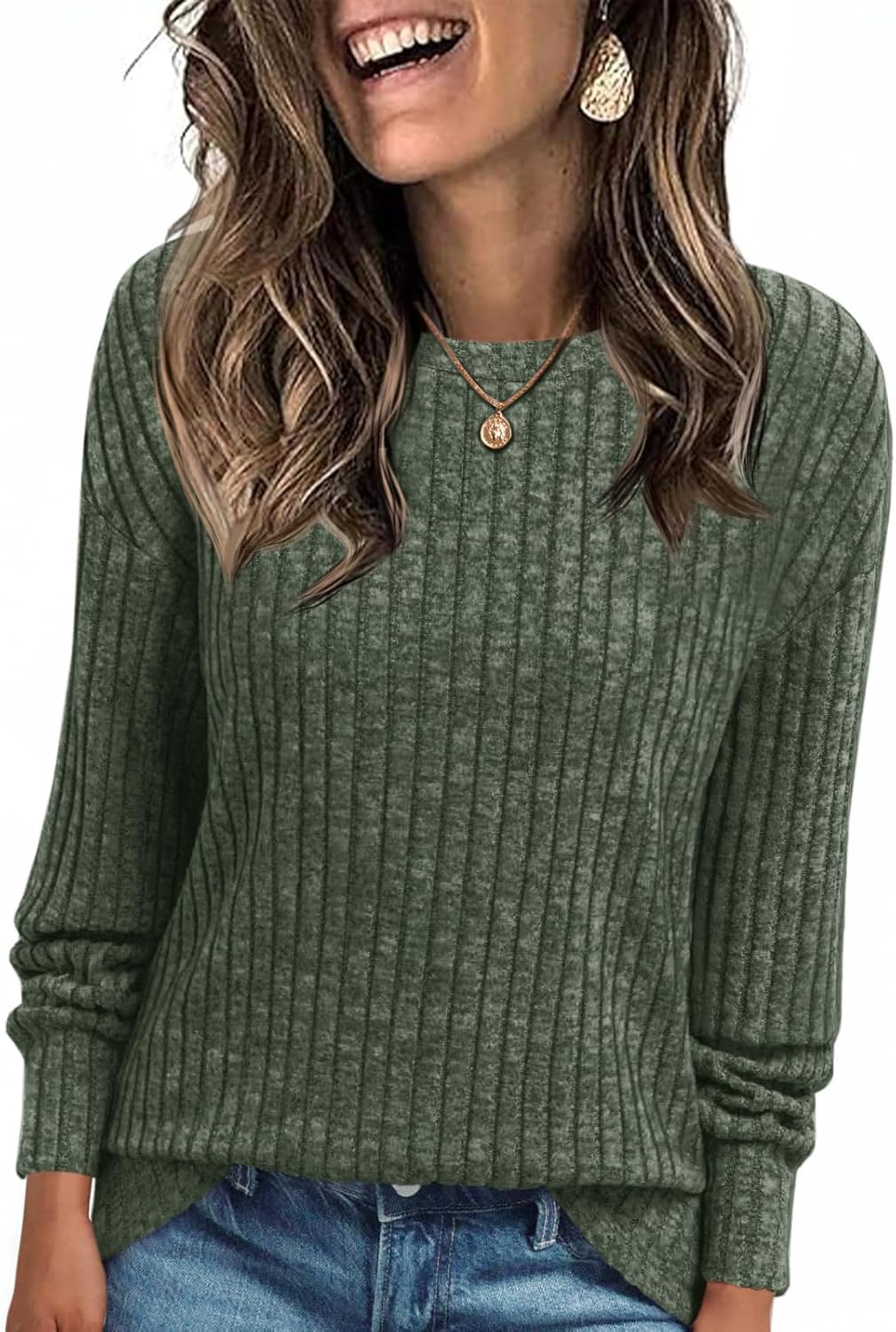 Cicy Bell Damesshirt met lange mouwen, geribbeld, gebreid, basic