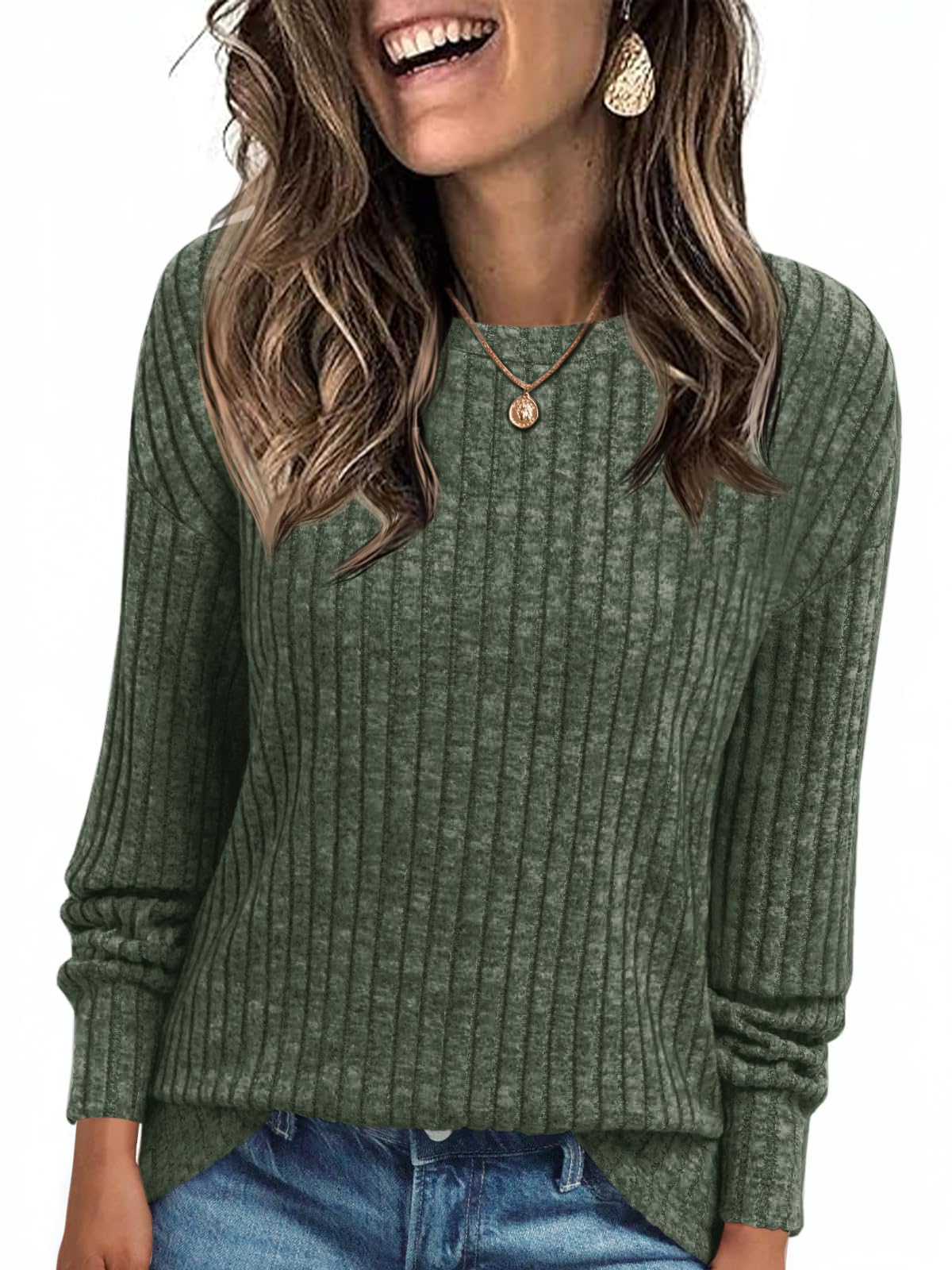 Cicy Bell Damen Pullover Leichter Rundhals Langarmshirt | Strickpullover,Oberteil,Loose Fit,Pulli,Oversize,Sweatshirt,Longsleeve,Casual,Bluse