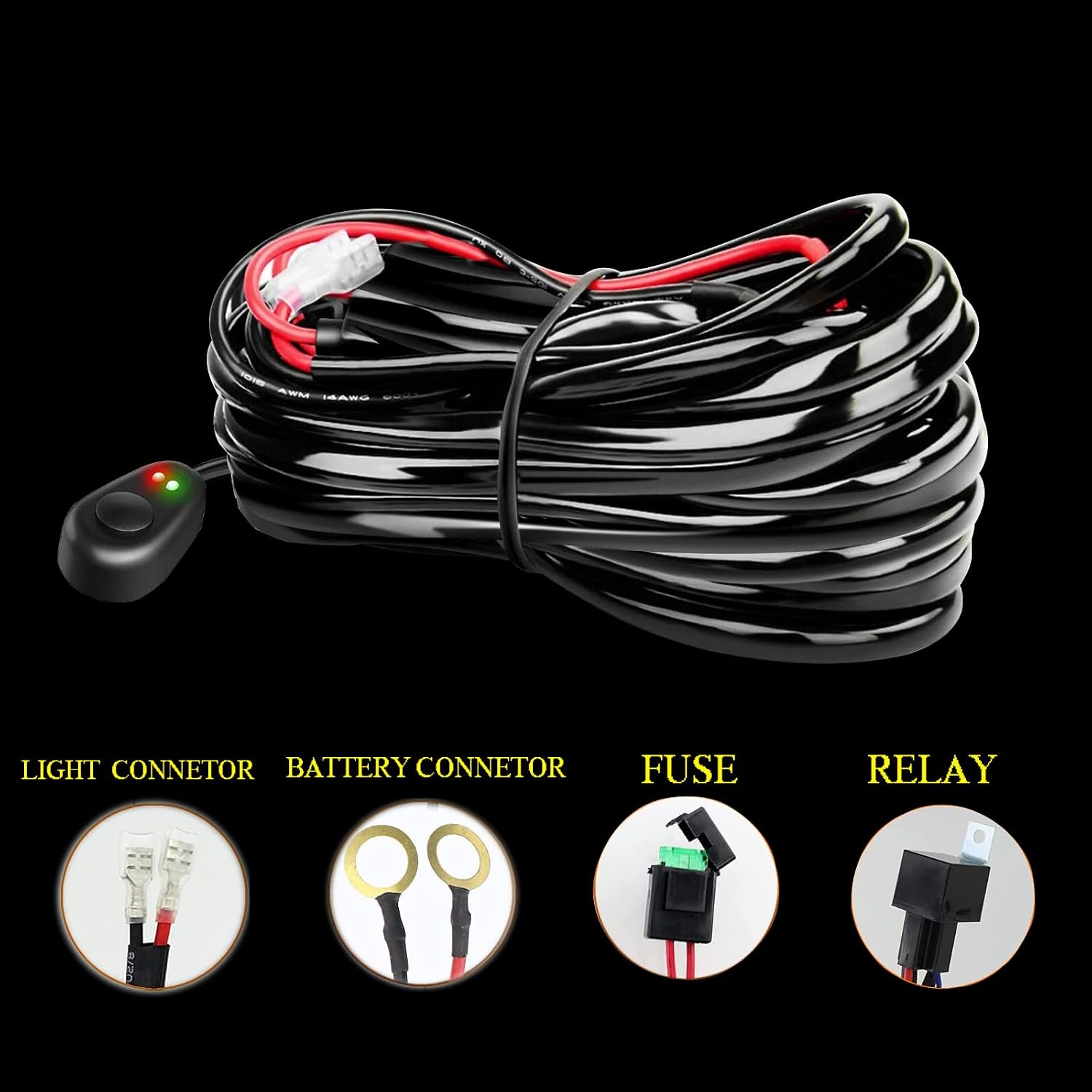 Willpower LED Bar Replacement Wiring Harness Kit 12V Power 40A Relay Fuse ON Off Switch for Off Road LED Work Light (1 Lead)