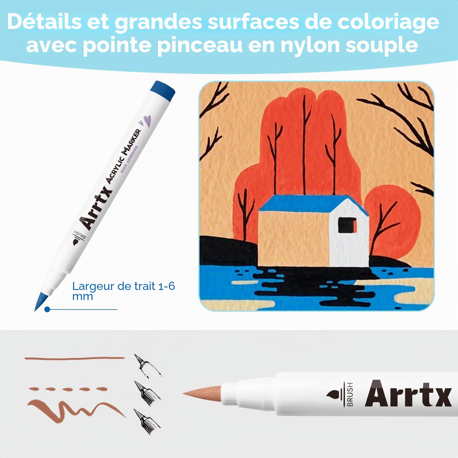 Arrtx Marqueurs Acryliques 90 Couleurs, Stylos à Pointe Pinceau avec Encre Aquarelle Imperméable pour Artisanat, Peinture sur Rochers, Pierre et Céramique