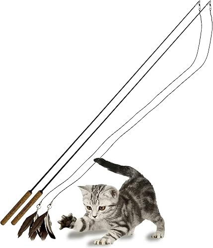 Forever Stick - The Unbreakable Cat Teaser Wand, Extra Long Durable Interactive Toy for Indoor Cats, Cat Fishing Pole Toy for Bored Indoor Adult Cats, Feather String Toy On Stick Enrichment