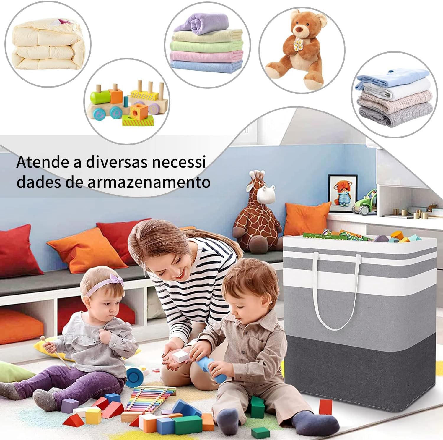 ILID Cesto de Roupa Suja 75L Dobrável com Alça Longa - Cesto Organizador Resistente à Água para Quarto, Lavanderia e Banheiro, Design Listrado Preto e Branco ILID Cesto de Roupa Suja 75L Dobrável com Alça Longa - Cesto Organizador Resistente à Água para Quarto, Lavanderia e Banheiro, Design Listrado Preto e Branco