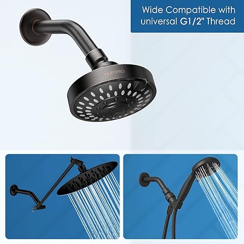 Miniatura 4 de HOPOPRO NBC News - Brazo de ducha moderno de 6 pulgadas hecho de acero inoxidable con brida y cinta de teflón