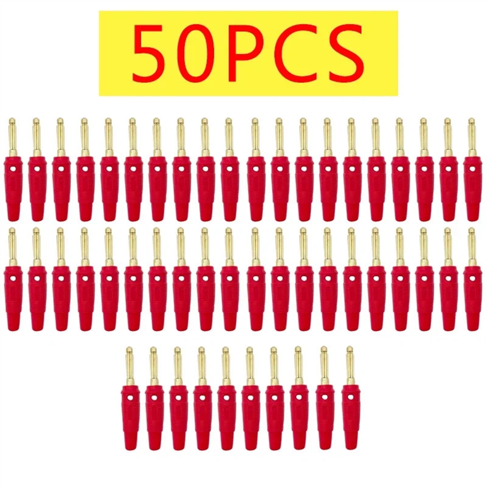 10/50 connettori a banana da 4 mm, connettori per altoparlanti, amplificatori, connettori per cavi placcati in oro (50 rossi)