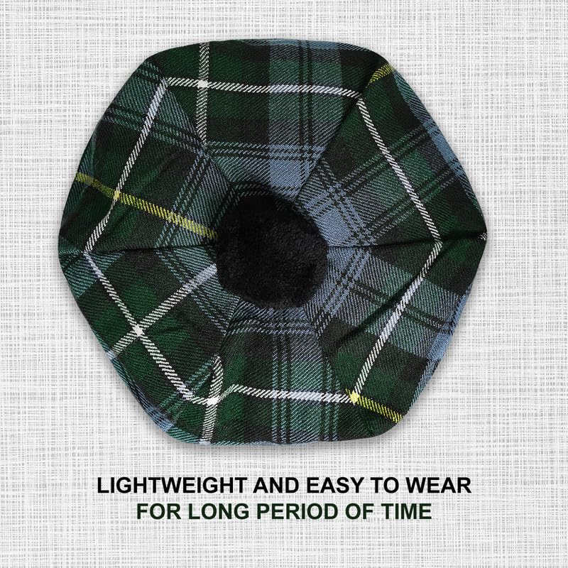 Image of Scottish Tam O' Shanter Hat Tartan Bonnet Pom Pom Wool Flat Cap One Size