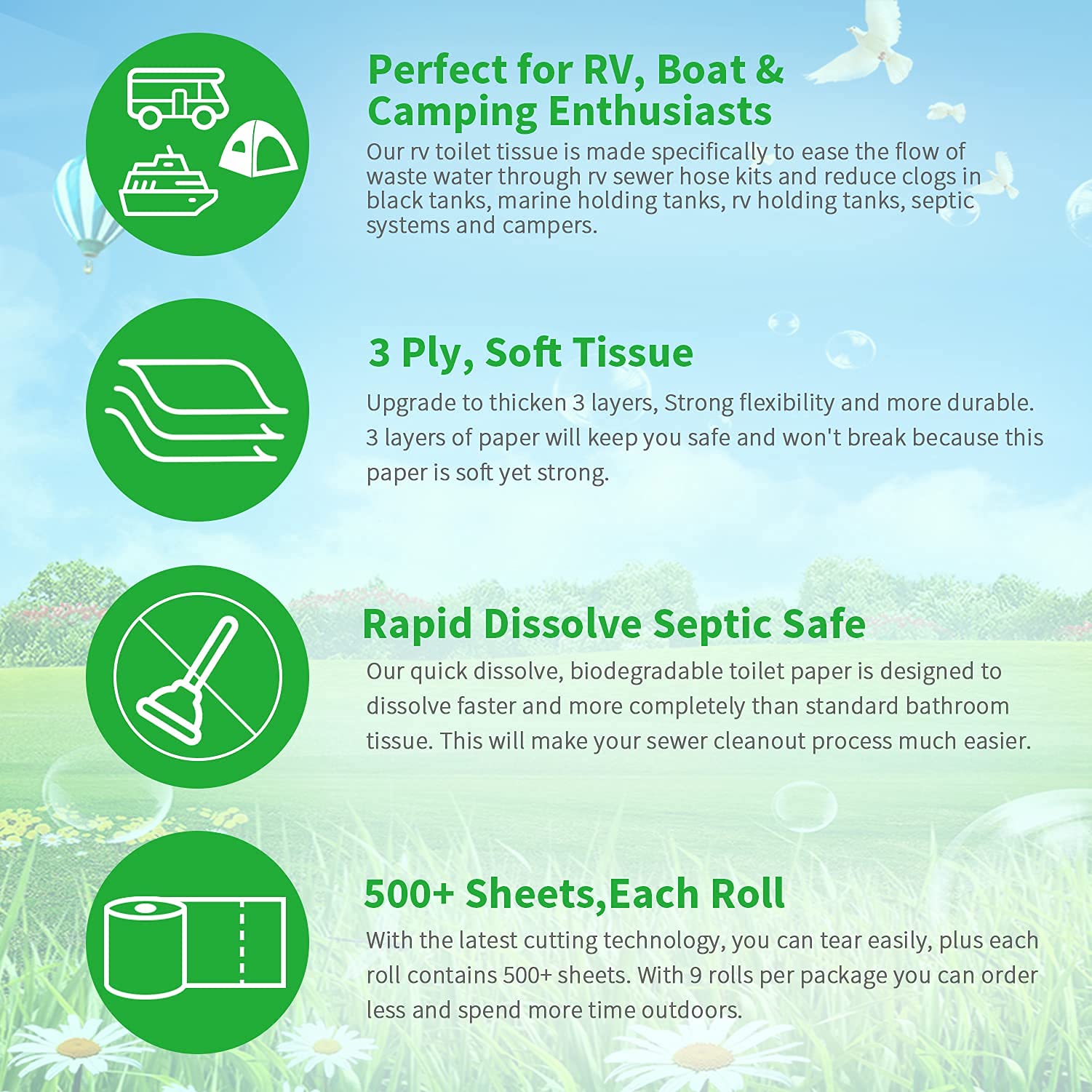 Rapid Dissolving RV Toilet Paper Septic Safe, Camping Toilet Paper