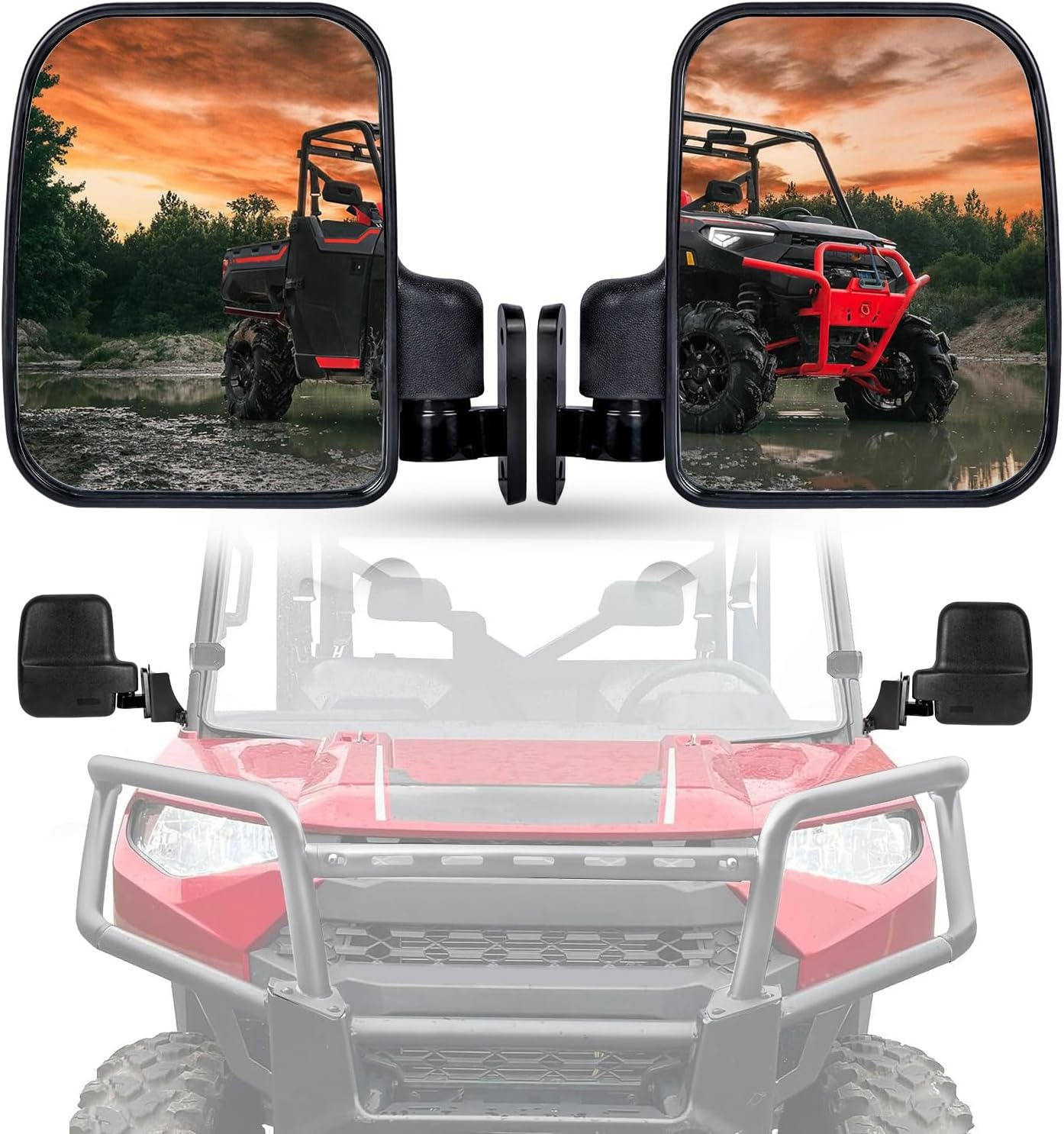 UTV Rear View Side Mirror Compatible with Polaris Ranger XP 1000, Ranger Crew XP 1000 2018 2019 2020 2021 2022 2023 2024 2025 (Fit For Factory Doors Installed)