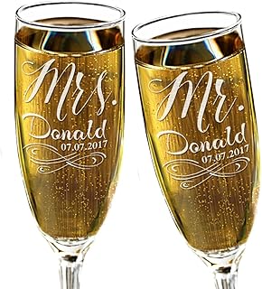 CHRISTMAS-STOCKINGS-by-STOCKINGFACTORY Infinity Mr Mrs Champagne Wedding Glasses Favors Engraved Personalized Couples Set of 2 Newlyweds Bridal Shower Gift for Bride