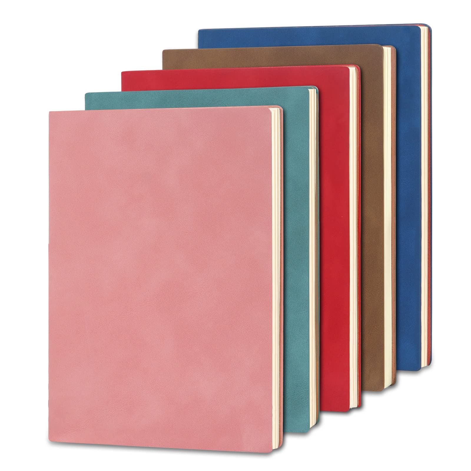 5 Pack Lined Journal Notebook, Comfortable Soft Cover Leather Bulk Journals for Writing Women Men, A5 Notebooks for Work School Note Taking Business, 160 Pages, Multicolor