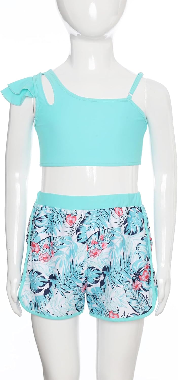 Girls Water Sport Swimsuit Kids Beach Tankini Bathing Suit Tank Top with Shorts Bikini Sets