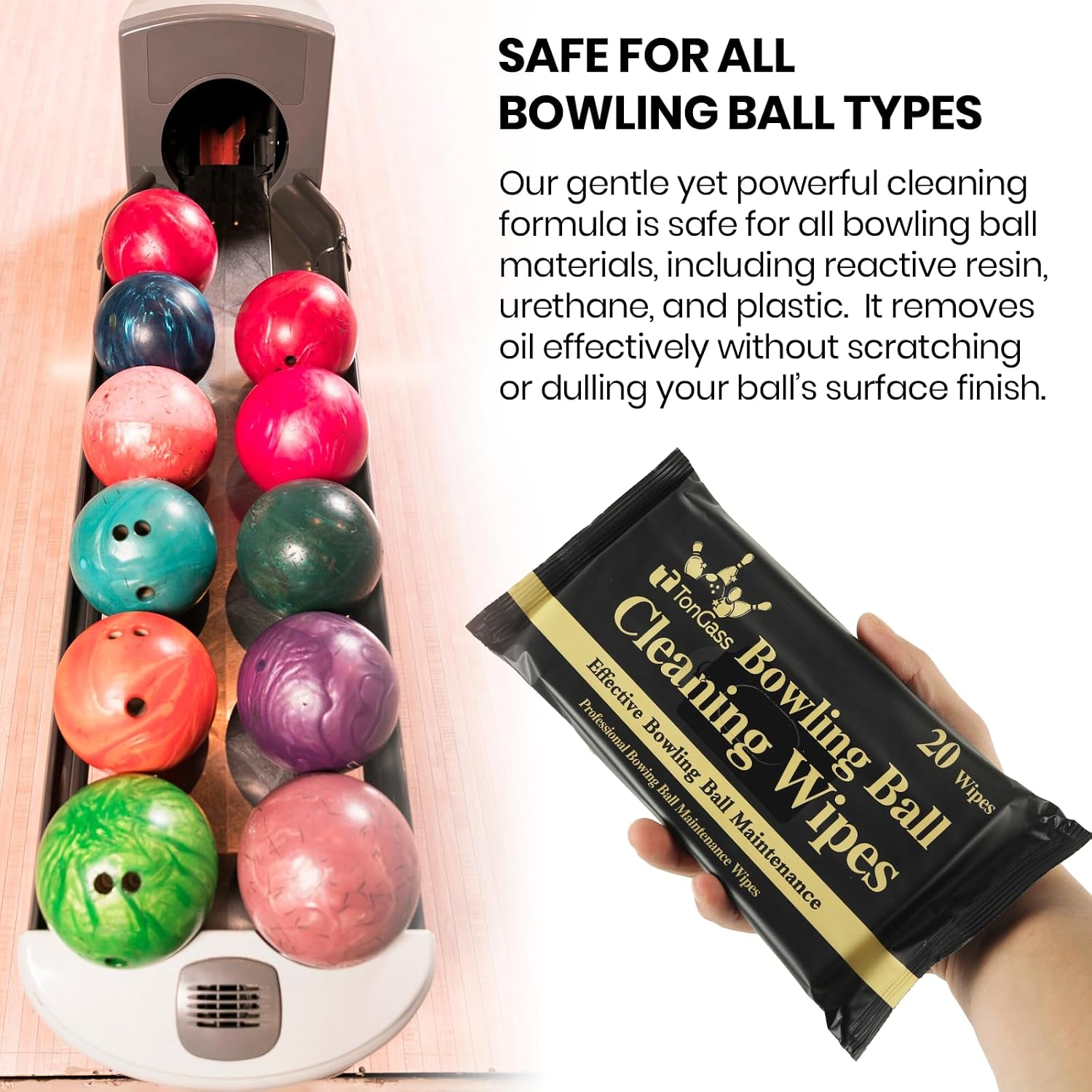 TonGass Bowling Ball Cleaner Wipes, 20/60 Counts Bowling Cleaning Wipes, Remove Lane Oil, Dirt, Grime, Scuff & Belt Marks, Safe on All Balls, Portable Ball Care Accessories for Easy Maintenance