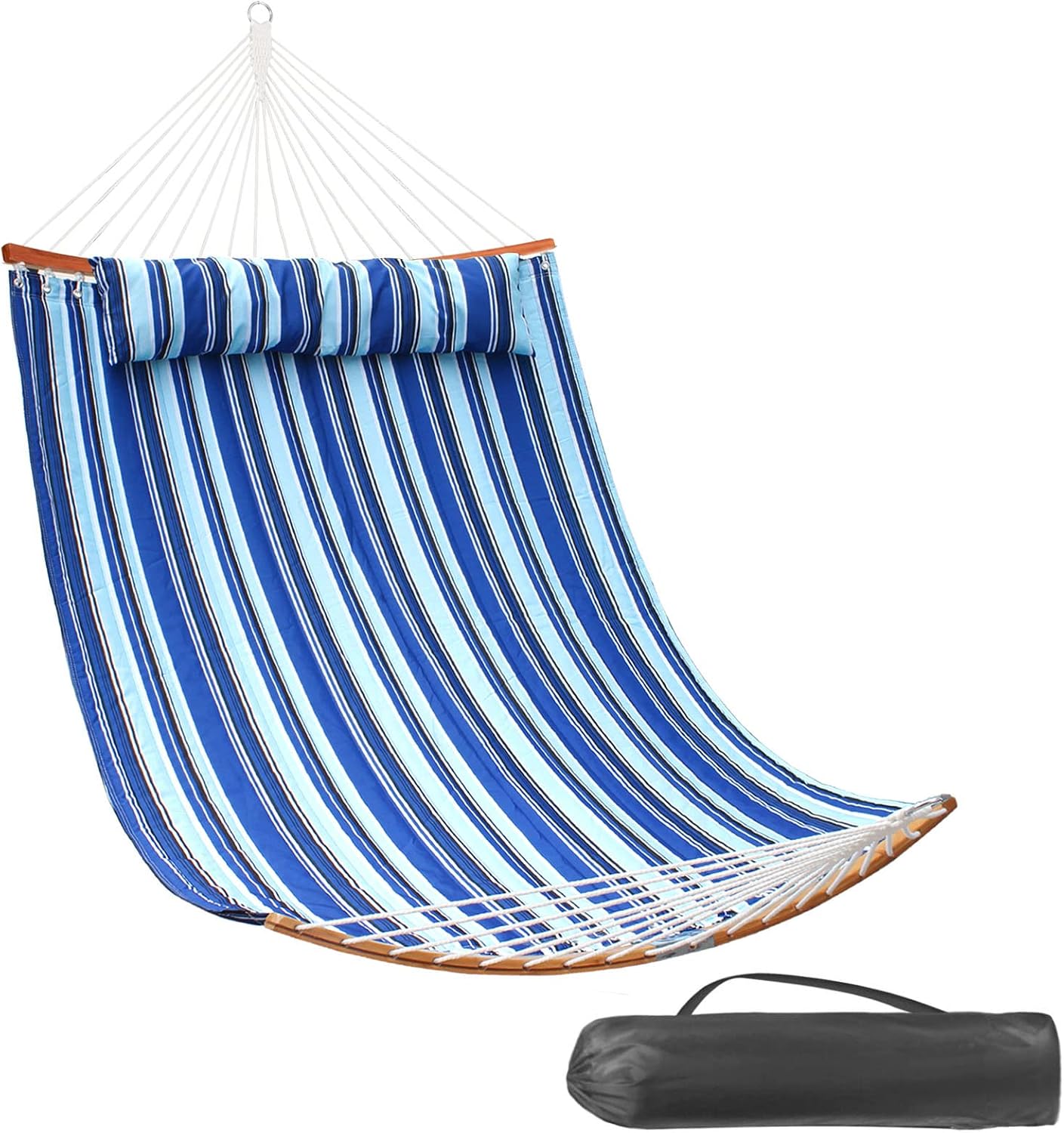 SUNNY GUARD Heavy Duty Hammock Quilted with Large Pillow, 11FT Double Hammocks with Spreader-Bar for Outdoor, Capacity 450 lbs