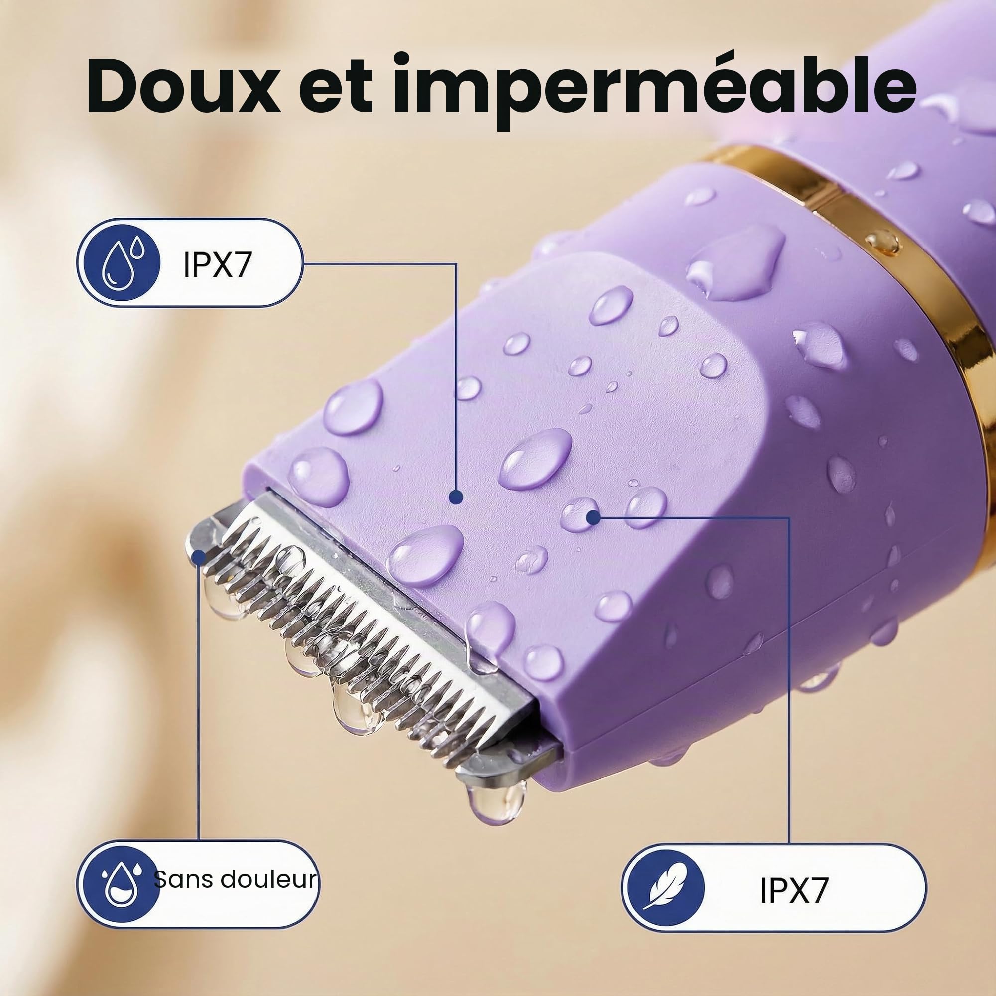 5 en 1 Rasoir Electrique Femme, Tondeuse Maillot humide/sèche, étanche IPX7, Tondeuse Femme Intime pour le visage, les aisselles, les jambes, les bras et le maillot (Violet)