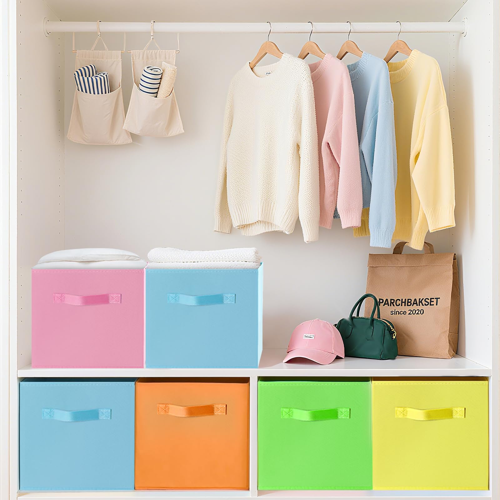 Collazoey 6 Piezas Cubos de Almacenamiento, Cajas Almacenaje con Asas, Plegables Vistoso Telas No Tejidas, 27 X 27 X 28 cm, Cajas Organizadoras para Guardar Hogar Ropa, Juguetes y Libros