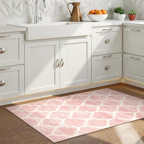 Miniatura 2 de Lahome - Alfombra marroquí, 2 x 4 pies, lavable, rosa, pequeña, suave, decorativa, antideslizante, moderna y con diseño enrejado, para lavandería,