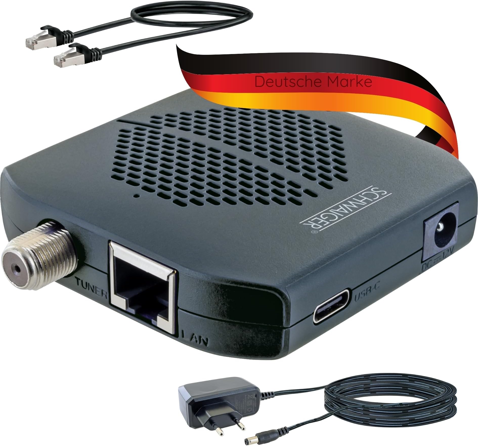SCHWAIGER SAT Receiver I SAT-Dongle für Digitale Fernsehsignale per WLAN I kabelloses Streaming von Satellitenfernsehen per WiFi über TV2Smart App I drahtloser Satellitenempfänger für Fernseher