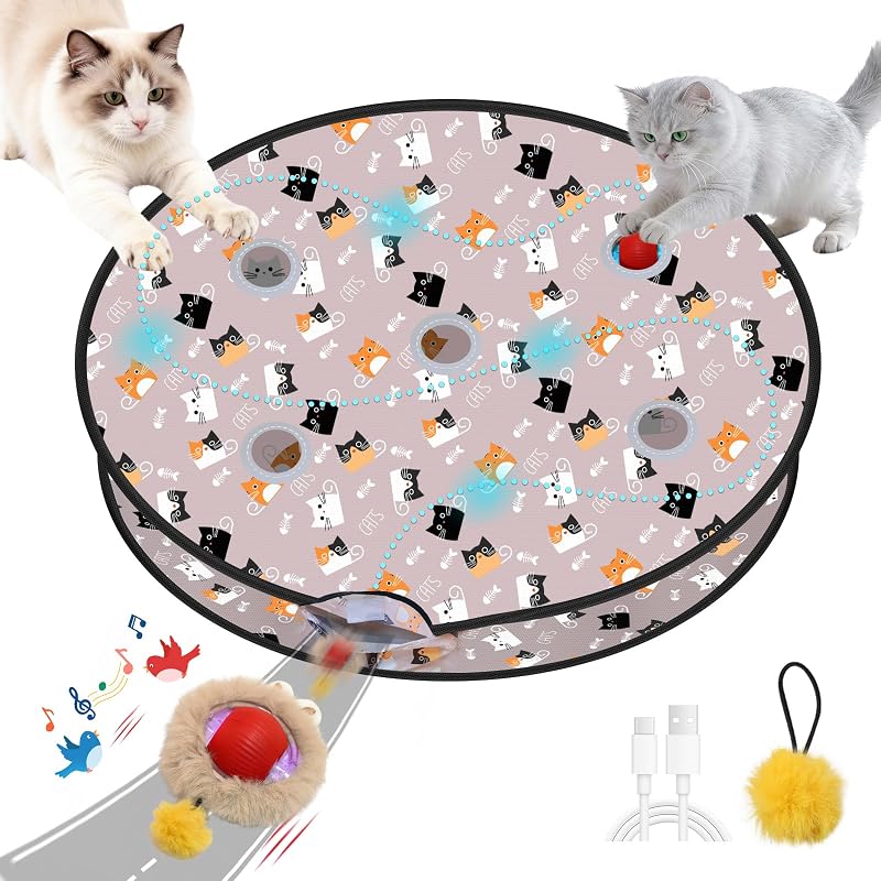 Brinquedo interativo para gatos com bola motorizada, bolsa de esconde-esconde e 3 velocidades Sentoo, 1 unidade