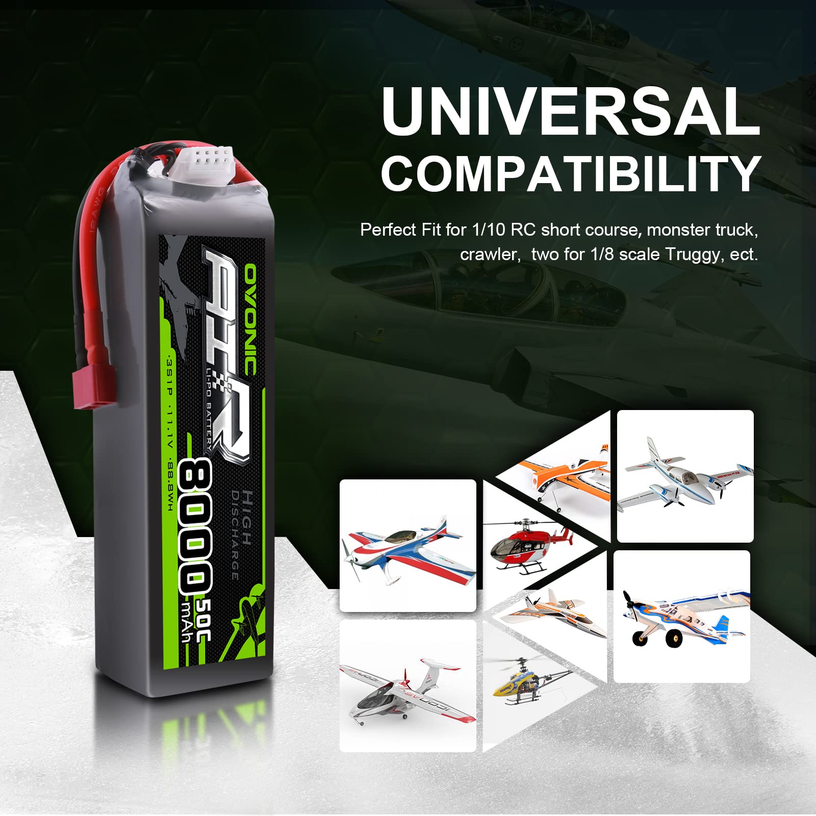 OVONIC 3S Lipo Akku 11.1V 8000mAh 50C mit Deans T Stecker LiPo Batterie Zellen für 1/8 und 1/10 RC Auto FPV UAV RC Boot Flugzeug Helikopter Multirotor (2 Stück)