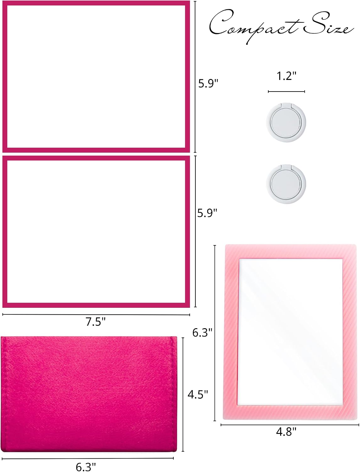Magnetic Locker Accessories Kit - 5pcs With Mirror, Dry Erase Board, Pen Holder, Magnets for School, Refrigerator, Office Cabinet (Pink) image 2