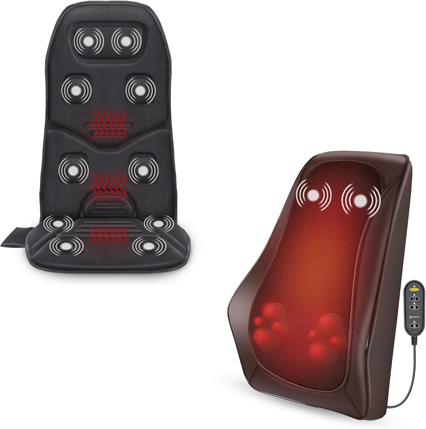 COMFIER Back Neck Massager Bundle Shiatsu Neck and Shoulder Massager with Heat, 3D Kneading Massagers for Back and Neck 10 Vibration Motors Seat Warmer Massage Chair Pad for Back Ideal Gifts for Wome