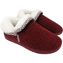 ofoot Womens Warm Fuzzy House Slippers with Back,Faux Fur Bedroom Shoes Soft Thick Memory Foam Plush Lining Indoor Outdoor Non Slip Rubber Soles